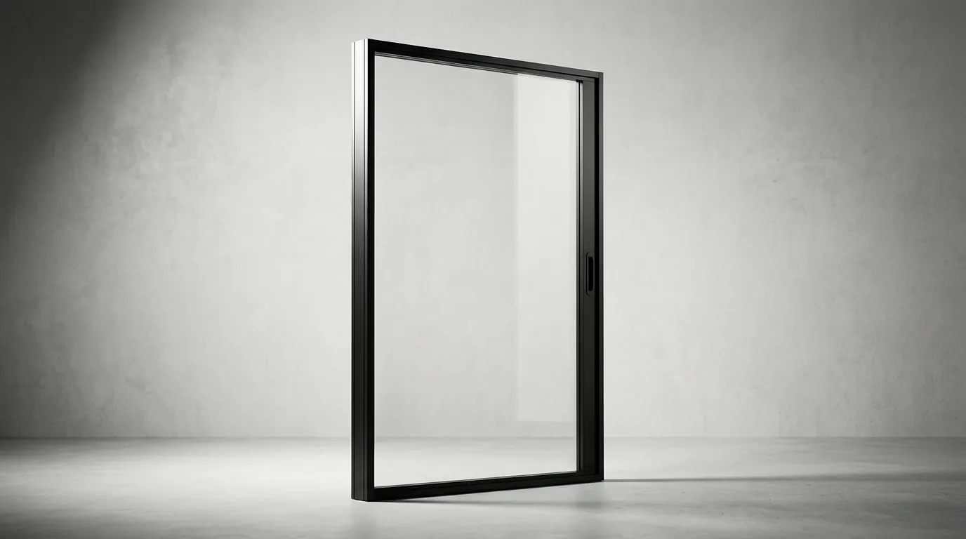 Single-pane framed glass office partition module with a flush pull handle